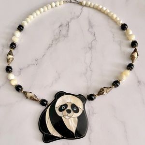 Vintage Panda Necklace Antique